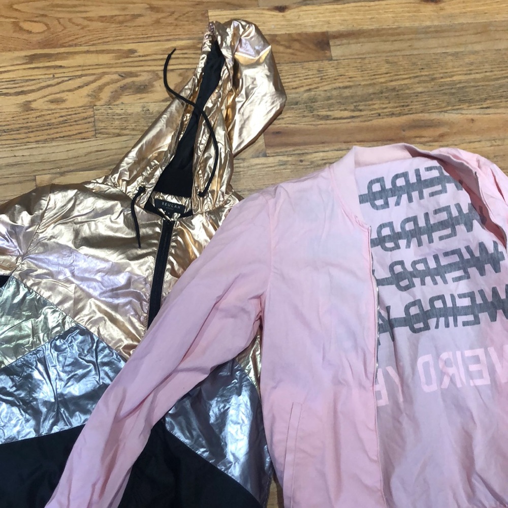 Silver gold windbreaker baby pink bomber jacket